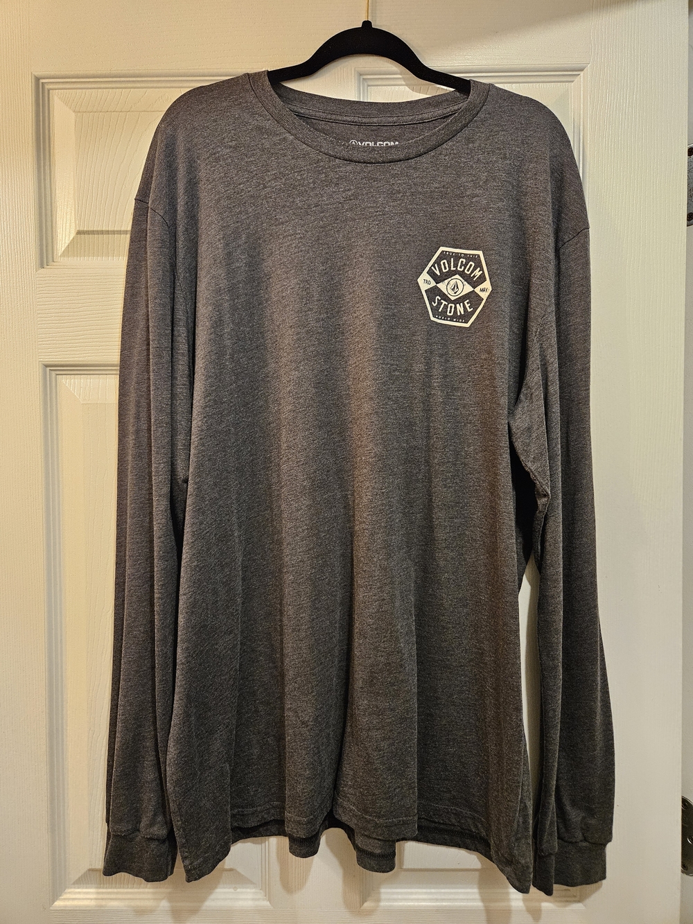 Volcom Men's Long Sleeve Tee - Charcoal Gray with White Logo